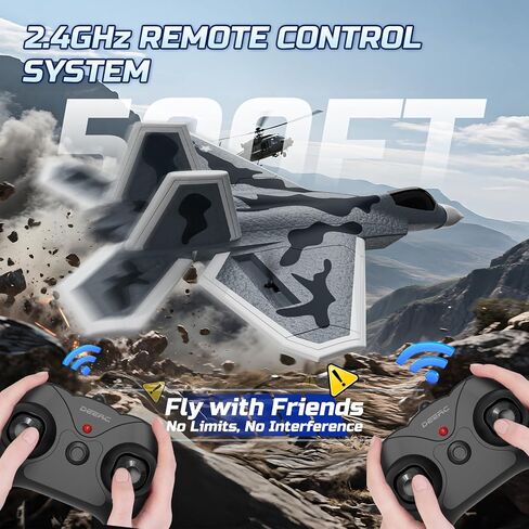 DEERC 2CH F22 Raptor RC Plane wiht Lights,Remote Control Airplane Fighter Toys,2.4GHz 6-axis Gyro Stabilizer RTF Glider Aircraft Jet Plane with 3 Batteries,Easy to Fly for Boys Adults in Saudi Arabia