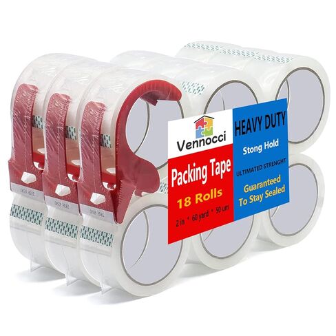 T1 Heavy Duty Transparent Packing Tape,6 Rolls with Refillable Dispenser,Industrial Grade Packaging Tape for Shipping Moving Sealing, 2 inches x 60 Yards Per Roll(6 Rolls + Dispenser) in Saudi Arabia