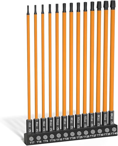 Long Torx Bit Set 6-Inch, 13PCS T6–T40, Magnetic S2 Steel Torx Bits with 1/4" Hex Shank, Extended Reach Torx Set for Deep & Hard-to-Reach Screws, Impact Ready in Saudi Arabia