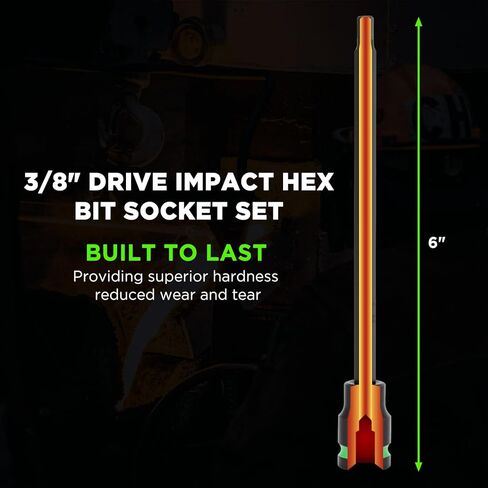 TecoTek 3/8" Drive Long Impact Hex Bit Socket Set, Allen Bit Sockets, 20PCS Allen Wrench Socket, SAE (1/8"-7/16") and Metric (3MM-12MM), 6" Long CR-V & S2 Alloy Steel Hex Key Set in Kuwait