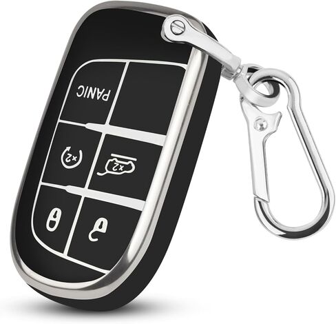 QBUC لغطاء مفتاح Jeep Fob مع سلسلة مفاتيح حماية ناعمة من مادة TPU متوافقة مع جيب جراند شيروكي رينيجيد كومباس ودودج تشالنجر دورانجو رام كرايسلر 200/300 (وردي مع زخرفة ذهبية) in Kuwait