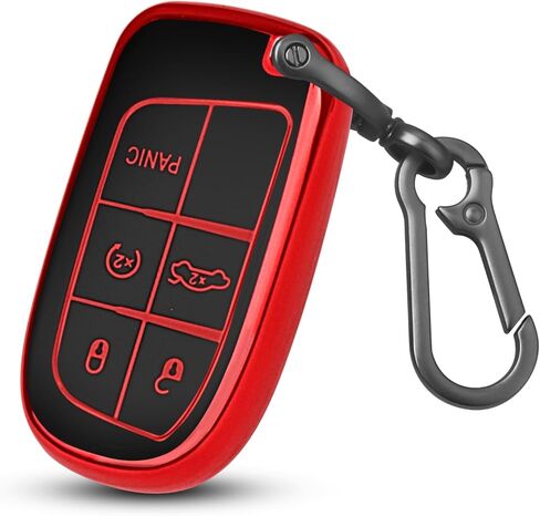 QBUC لغطاء مفتاح Jeep Fob مع سلسلة مفاتيح حماية ناعمة من مادة TPU متوافقة مع جيب جراند شيروكي رينيجيد كومباس ودودج تشالنجر دورانجو رام كرايسلر 200/300 (وردي مع زخرفة ذهبية) in Kuwait