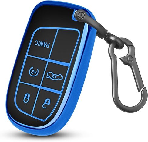 QBUC لغطاء مفتاح Jeep Fob مع سلسلة مفاتيح حماية ناعمة من مادة TPU متوافقة مع جيب جراند شيروكي رينيجيد كومباس ودودج تشالنجر دورانجو رام كرايسلر 200/300 (وردي مع زخرفة ذهبية) in Kuwait