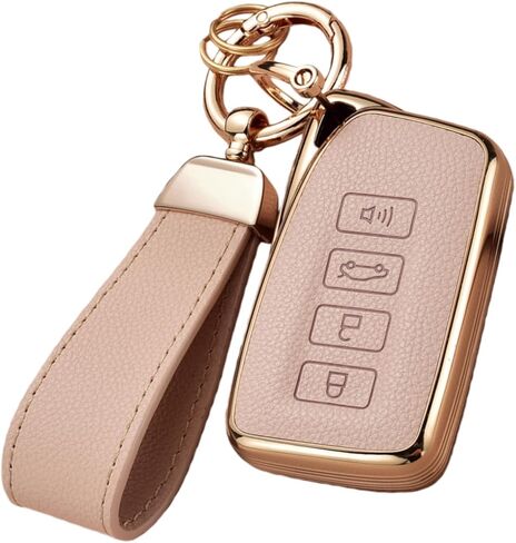 غطاء مفتاح Fob لسيارة Lexus مع سلسلة مفاتيح، جلد علوي + غطاء غطاء مفتاح ناعم من مادة TPU لـ ES هو GS NX RX RC GX LX 570 200 250 300 350 h F Sport، 4 أزرار (ذهبي وردي) in Kuwait