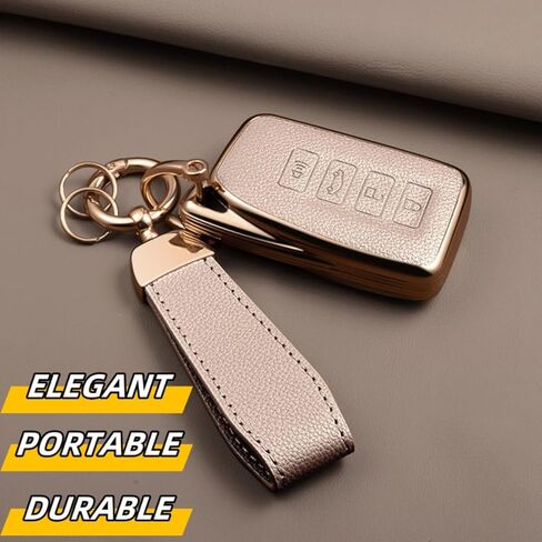 غطاء مفتاح Fob لسيارة Lexus مع سلسلة مفاتيح، جلد علوي + غطاء غطاء مفتاح ناعم من مادة TPU لـ ES هو GS NX RX RC GX LX 570 200 250 300 350 h F Sport، 4 أزرار (ذهبي وردي) in Kuwait