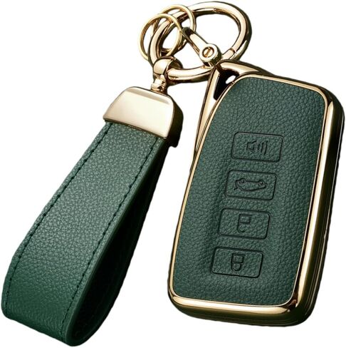 Key Fob Cover for Lexus with Key Chain, Upper Leather + Soft TPU Key Cover Case Shell for ES is GS NX RX RC GX LX 570 200 250 300 350 h F Sport, 4 Buttons (Rose Gold) in Saudi Arabia