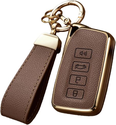 غطاء مفتاح Fob لسيارة Lexus مع سلسلة مفاتيح، جلد علوي + غطاء غطاء مفتاح ناعم من مادة TPU لـ ES هو GS NX RX RC GX LX 570 200 250 300 350 h F Sport، 4 أزرار (ذهبي وردي) in Kuwait