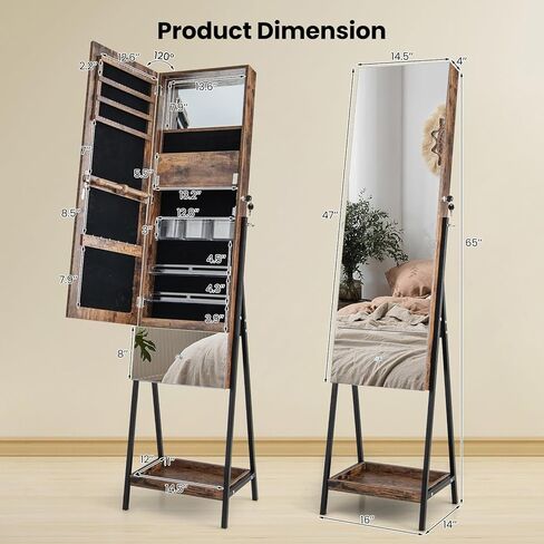 Jewelry Armoire with Full Length Mirror, Lockable Jewelry Cabinet with 3-Color LED Lights, Built-in Makeup Mirror, Tilt out Drawer & Storage Shelves, Standing Jewelry Organizer (White) in Saudi Arabia
