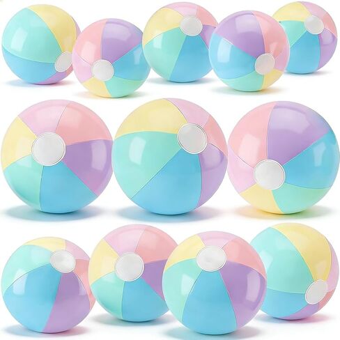 Multi-Size Inflatable Beach Balls 12 PCS 12" 16" 24" Jumbo Rainbow Beach Balls Bulk for Kids & Adults Summer Pool Toys Hawaiian Party Decorations, Outdoor Water Games in Saudi Arabia
