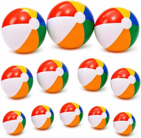Multi-Size Inflatable Beach Balls 12 PCS 12" 16" 24" Jumbo Rainbow Beach Balls Bulk for Kids & Adults Summer Pool Toys Hawaiian Party Decorations, Outdoor Water Games in Saudi Arabia