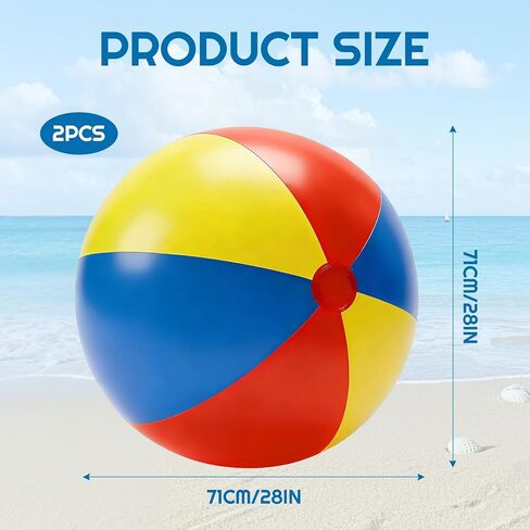 2 Pack 28'' Extra Large Beach Balls Inflatable Beach Ball for Summer Pool Party Birthdays Beach Themed Decorations Rainbow Beach Pool Park Fun Party Gifts Favors in Saudi Arabia