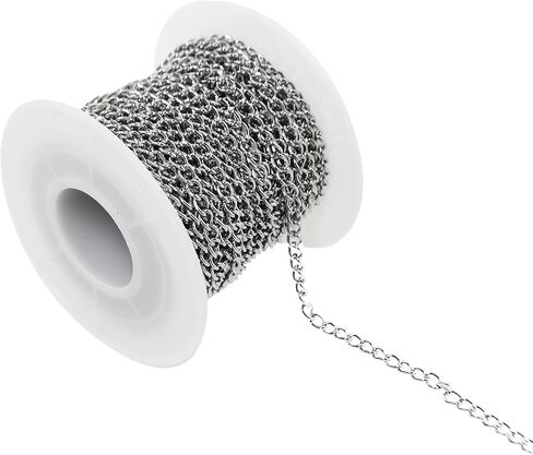 Maxmoral 33 Feet Silver Metal Jewellery Chain DIY Jewellery Accessories Fringe Clothing Materials Suitable for Making Bracelets and Anklets in Kuwait
