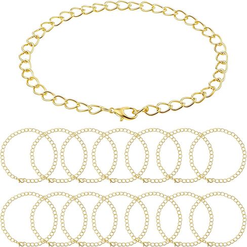 15 PCS Gold Plated Chain Bracelets, Alloy Chain Bracelets Kit Jewelry Making Chains with Lobster Clasps for Women Men DIY Bracelet Jewelry Crafts Supplies in Kuwait