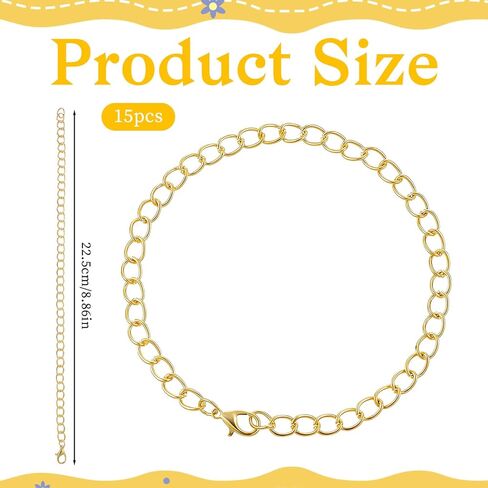 15 PCS Gold Plated Chain Bracelets, Alloy Chain Bracelets Kit Jewelry Making Chains with Lobster Clasps for Women Men DIY Bracelet Jewelry Crafts Supplies in Kuwait