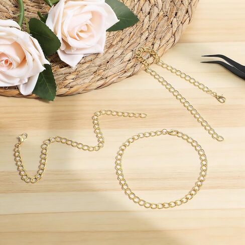 15 PCS Gold Plated Chain Bracelets, Alloy Chain Bracelets Kit Jewelry Making Chains with Lobster Clasps for Women Men DIY Bracelet Jewelry Crafts Supplies in Kuwait