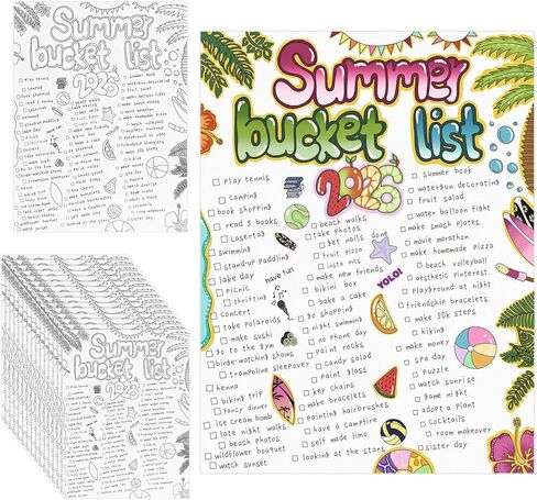Epakh 40 Pcs Summer Bucket List for Kids Bulk Color Your Own Summer Bucket List Activity Poster Personalized Holiday Break Ideas Checklist End of School Year Crafts for Kids Camp Birthday Parties in Kuwait