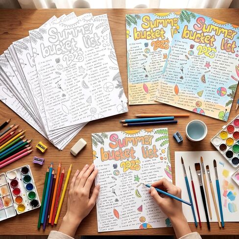 Epakh 40 Pcs Summer Bucket List for Kids Bulk Color Your Own Summer Bucket List Activity Poster Personalized Holiday Break Ideas Checklist End of School Year Crafts for Kids Camp Birthday Parties in Kuwait