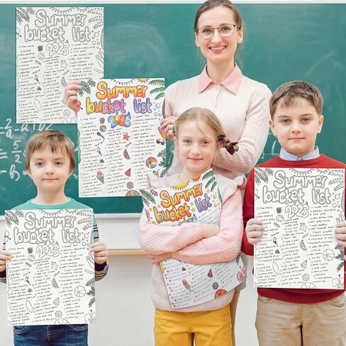 Epakh 40 Pcs Summer Bucket List for Kids Bulk Color Your Own Summer Bucket List Activity Poster Personalized Holiday Break Ideas Checklist End of School Year Crafts for Kids Camp Birthday Parties in Kuwait