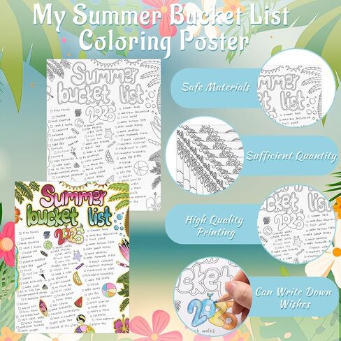 Epakh 40 Pcs Summer Bucket List for Kids Bulk Color Your Own Summer Bucket List Activity Poster Personalized Holiday Break Ideas Checklist End of School Year Crafts for Kids Camp Birthday Parties in Kuwait