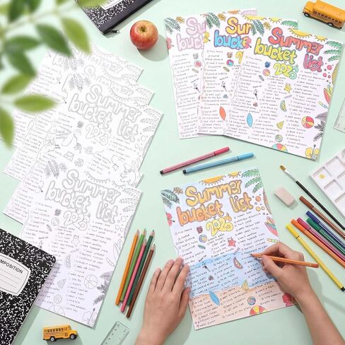 Epakh 40 Pcs Summer Bucket List for Kids Bulk Color Your Own Summer Bucket List Activity Poster Personalized Holiday Break Ideas Checklist End of School Year Crafts for Kids Camp Birthday Parties in Kuwait