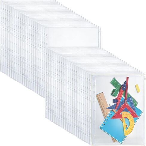 JMIATRY 50PCS Clear A4 Binder Pockets for 3 Ring Binder Folders with 11 Holes, Pinder Pouches Plastic Envelopes with Zipper Closure, A4 Size Binder Zipper Pouch Inserts for 2/3/4 Ring Document Storage in Saudi Arabia
