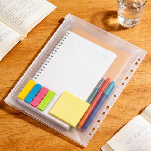 JMIATRY 50PCS Clear A4 Binder Pockets for 3 Ring Binder Folders with 11 Holes, Pinder Pouches Plastic Envelopes with Zipper Closure, A4 Size Binder Zipper Pouch Inserts for 2/3/4 Ring Document Storage in Saudi Arabia