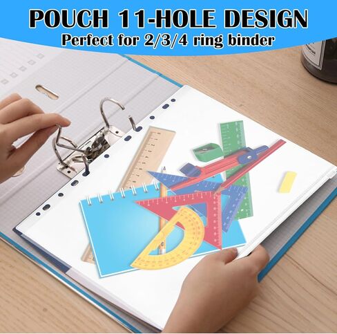 JMIATRY 50PCS Clear A4 Binder Pockets for 3 Ring Binder Folders with 11 Holes, Pinder Pouches Plastic Envelopes with Zipper Closure, A4 Size Binder Zipper Pouch Inserts for 2/3/4 Ring Document Storage in Saudi Arabia