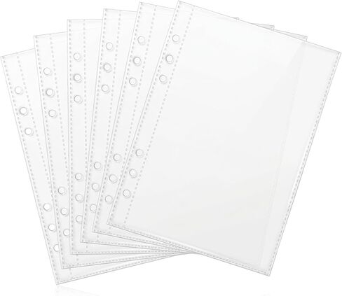 20 Sheets Clear Pocket Protectors, 6 Ring A5 Binder Inserts Sleeves, Double Sided Clear Planner Inserts, Plastic Sleeves for Binder Refill, Photo Card Sticker Organizer Pocket Pages in Kuwait