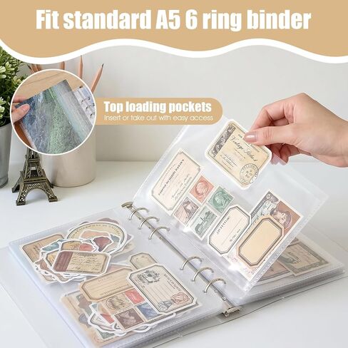 20 Sheets Clear Pocket Protectors, 6 Ring A5 Binder Inserts Sleeves, Double Sided Clear Planner Inserts, Plastic Sleeves for Binder Refill, Photo Card Sticker Organizer Pocket Pages in Kuwait