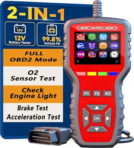 2-in-1 Enhanced OBD2 Scanner and Battery Tester, Car Code Reader and Engine Fault Code Diagnostic Tool for 1996+ OBDII Protocol Cars, Red in Saudi Arabia