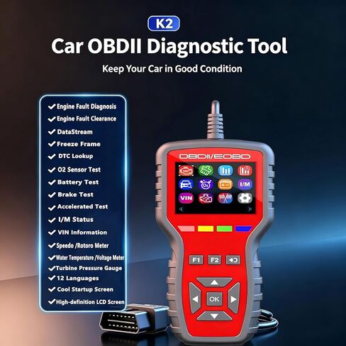 2-in-1 Enhanced OBD2 Scanner and Battery Tester, Car Code Reader and Engine Fault Code Diagnostic Tool for 1996+ OBDII Protocol Cars, Red in Saudi Arabia