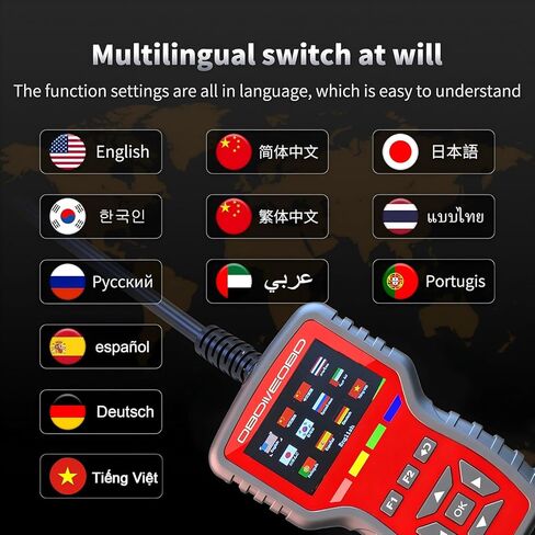 2-in-1 Enhanced OBD2 Scanner and Battery Tester, Car Code Reader and Engine Fault Code Diagnostic Tool for 1996+ OBDII Protocol Cars, Red in Saudi Arabia