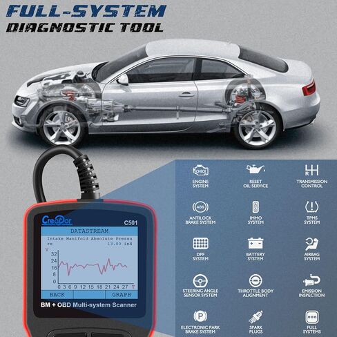 أداة تشخيص Creator C501 Obd2 مناسبة لسيارات BMW وMini Check Engine Light EPB ABS SRS DPF قارئ رمز الماسح الضوئي التشخيصي مع تسجيل البطارية [أحدث إصدار تحديث لـ C110+ C310+ C410 C420] in Kuwait