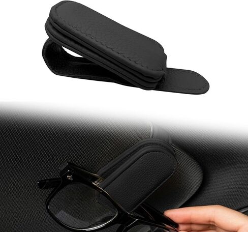 Car Glasses Holders Sun Visor Magnetic Leather Sunglass Holder for Car Suitable for Glasses Car Visor Accessories Universal for Most Car Sun Visor, Black in Saudi Arabia