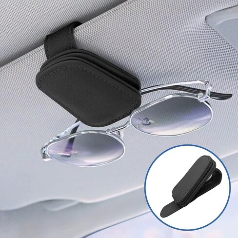 Car Glasses Holders Sun Visor Magnetic Leather Sunglass Holder for Car Suitable for Glasses Car Visor Accessories Universal for Most Car Sun Visor, Black in Saudi Arabia