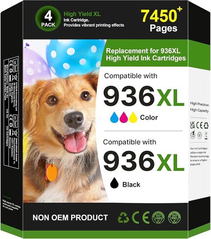 936e 936XL 936 Ink Cartridges for HP Printers 9125e 9120 9130 9135e 9730e Replacement for HP 936 Use for Office Jet Pro 9125 9135 9110b 9130b, Wide Format 9730e 9720e, 4-Pack B/C/M/Y HP936 with Chip in Saudi Arabia