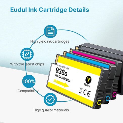 936e 936XL 936 Ink Cartridges for HP Printers 9125e 9120 9130 9135e 9730e Replacement for HP 936 Use for Office Jet Pro 9125 9135 9110b 9130b, Wide Format 9730e 9720e, 4-Pack B/C/M/Y HP936 with Chip in Saudi Arabia