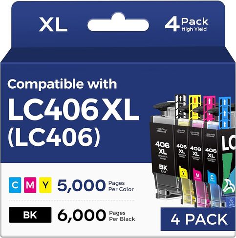 LC406XL LC406 Ink Cartridges for Brother Printer Compatible Replacement for LC406 XL LC406XL for Brother MFC-J4335DW MFC-J6555DW MFC-J5855DW MFC-J4535DW MFC-J6955DW MFC-J5955DW (4 Pack, BK/M/C/Y) in Saudi Arabia