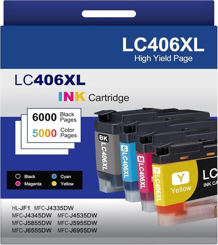 4-Pack LC406XL Ink Cartridges Compatible for Brother MFC-J4335DW MFC-J5855DW MFC-J6555DW MFC-J4535DW MFC-J6955DW MFC-J4345DW MFC-J5955DW Printer, Black Cyan Magenta Yellow in Saudi Arabia
