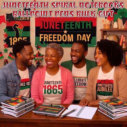 Sabary 12 مجموعة / 24 قطعة من هدايا حفلات Juneteenth المفضلة لدفاتر الملاحظات Juneteenth الحلزونية، أقلام حبر جاف، الاحتفال بالجملة، 19 يونيو، مجلات يوم الحرية لديكور حفلات المهرجانات الأمريكية الأفريقية in Kuwait