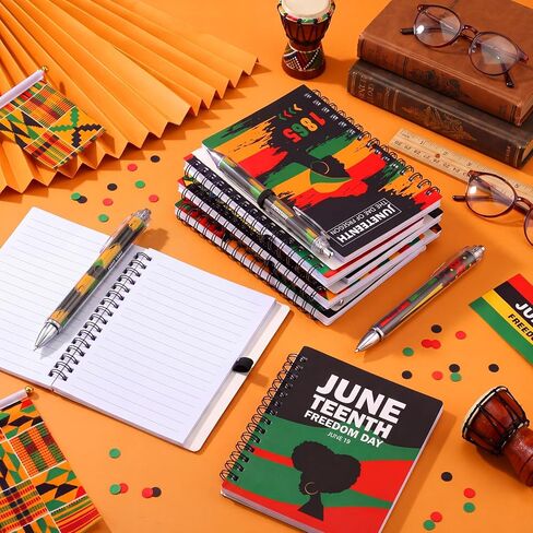 Sabary 12 مجموعة / 24 قطعة من هدايا حفلات Juneteenth المفضلة لدفاتر الملاحظات Juneteenth الحلزونية، أقلام حبر جاف، الاحتفال بالجملة، 19 يونيو، مجلات يوم الحرية لديكور حفلات المهرجانات الأمريكية الأفريقية in Kuwait