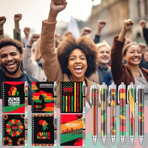Sabary 12 مجموعة / 24 قطعة من هدايا حفلات Juneteenth المفضلة لدفاتر الملاحظات Juneteenth الحلزونية، أقلام حبر جاف، الاحتفال بالجملة، 19 يونيو، مجلات يوم الحرية لديكور حفلات المهرجانات الأمريكية الأفريقية in Kuwait