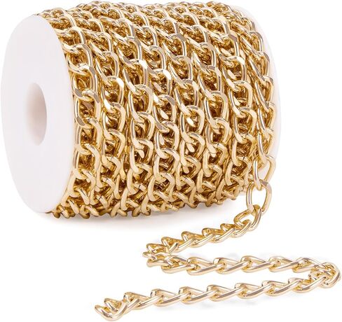 BORUINIE 33 Feet Gold Plated Curb Chain Aluminum Thick Open Twisted Craft Belt Link Chain Roll for Bracelet Necklace Jewelry Making in Saudi Arabia