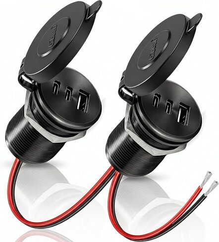 All-Aluminum 12V/24V RV USB Outlet 90W 3 Charging Ports, GIBBAB 36W PD3.0 Type-C+2 18W QC3.0 Fast Charging Socket, Waterproof Cover Recessed Mount Car Charger Cigarette Lighter Replacement for Camper in Saudi Arabia
