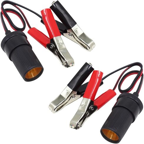 12V Car Cigarette Lighter Plug, Trickle Charger Quick Disconnect Extension Cord, Auto Cigarette Lighter Socket Female Adapter, Clip-on Power Supply Outlet with Alligator Clamps (2PCS) in Kuwait