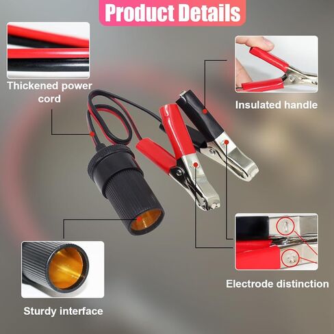 12V Car Cigarette Lighter Plug, Trickle Charger Quick Disconnect Extension Cord, Auto Cigarette Lighter Socket Female Adapter, Clip-on Power Supply Outlet with Alligator Clamps (2PCS) in Kuwait