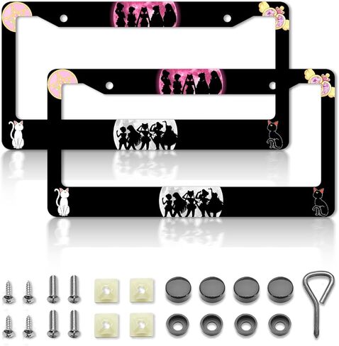 Anime Moon Cat License Plate Frames，Anime Sailor Car Accessories for Women and Men ，License Plate Holder，Aluminum License Plate Frame Fits Standard US Vehicles Size 12.2 x 6 Inch (Black-Moon cat) in Saudi Arabia
