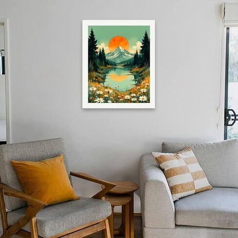 Landscape Paint by Numbers Kit for Adults - DIY Sunset Mountain Lake with Daisies Painting on Canvas 16x20In, Acrylic Paint Set, Suitable for Beginners, Art for Home Decoration or Gifts in Saudi Arabia