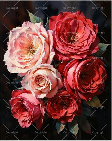Floral Paint by Numbers Kit for Adults - DIY Red and Pink Roses Bouquet Painting on Canvas 16x20 Inches, Acrylic Paint Set, Suitable for Beginners, Art for Home Decoration or Gifts in Saudi Arabia