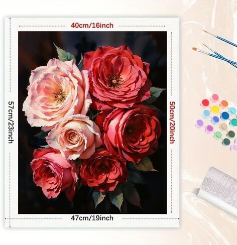 Floral Paint by Numbers Kit for Adults - DIY Red and Pink Roses Bouquet Painting on Canvas 16x20 Inches, Acrylic Paint Set, Suitable for Beginners, Art for Home Decoration or Gifts in Saudi Arabia